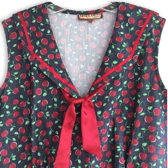 TATYANA BEACH BASH Cherry Print Denim Sailor Style Dress w/Red Trim - Picture 3 of 6
